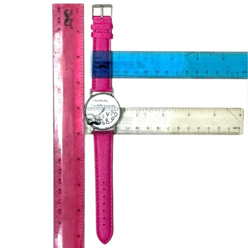 I’m Late Statement Watch Bright Barbie Pink PU Leather Buckle Band Strap Adult - Picture 4 of 16